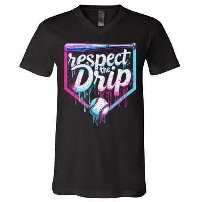 Baseball Drip Ice Cream Respect The Drip Players & Fans V-Neck T-Shirt