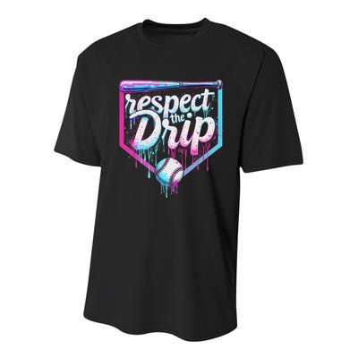 Baseball Drip Ice Cream Respect The Drip Players & Fans Youth Performance Sprint T-Shirt