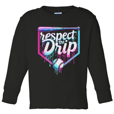 Baseball Drip Ice Cream Respect The Drip Players & Fans Toddler Long Sleeve Shirt