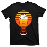 Beer Diversity In A Beer Glass With Foam Retro Beer Types T-Shirt