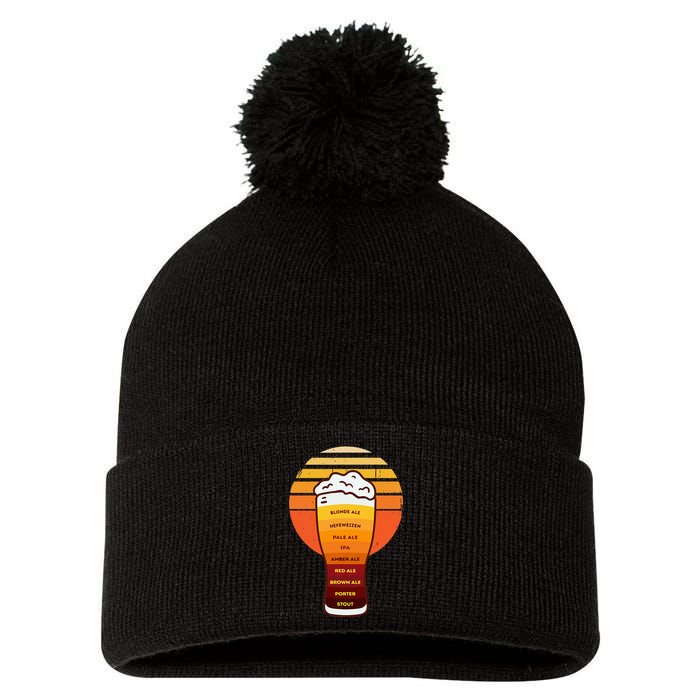 Beer Diversity In A Beer Glass With Foam Retro Beer Types Pom Pom 12in Knit Beanie