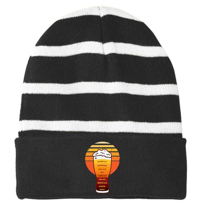 Beer Diversity In A Beer Glass With Foam Retro Beer Types Striped Beanie with Solid Band