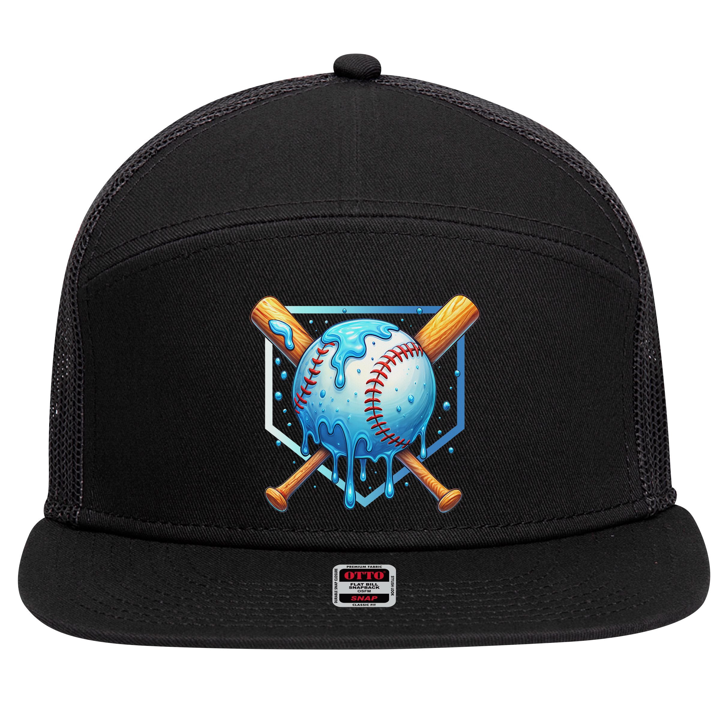 Baseball Dripping Ice Cream Drip Baseball 7 Panel Mesh Trucker Snapback Hat