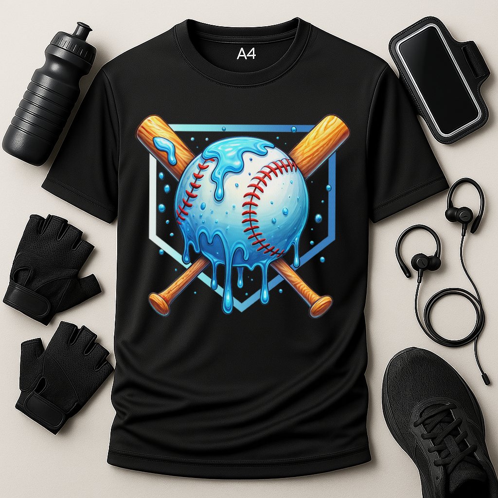 Baseball Dripping Ice Cream Drip Baseball Cooling Performance Crew T-Shirt