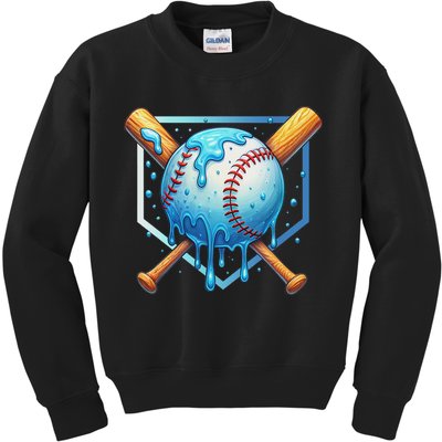 Baseball Dripping Ice Cream Drip Baseball Kids Sweatshirt