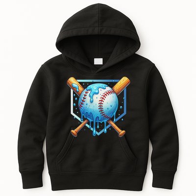 Baseball Dripping Ice Cream Drip Baseball Kids Hoodie