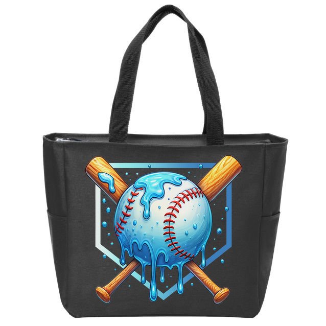 Baseball Dripping Ice Cream Drip Baseball Zip Tote Bag