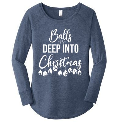 Balls Deep Into Christmas Funny Adults Inappropriate Xmas Funny Gift Women's Perfect Tri Tunic Long Sleeve Shirt