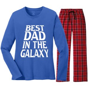 Best Dad In The Galaxy Daddy Cool Parent Retro Father Old Gift Women's Long Sleeve Flannel Pajama Set 