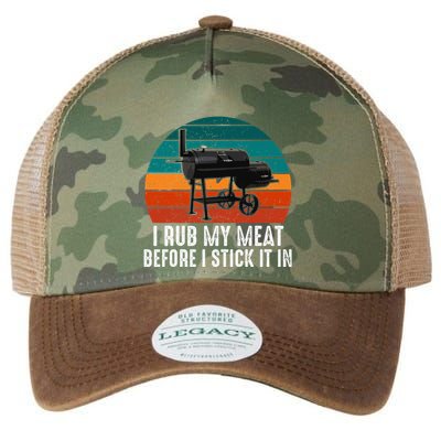 Bbq Dad I Rub My Meat Before I Stick It In Offset Smoker Pit Legacy Tie Dye Trucker Hat