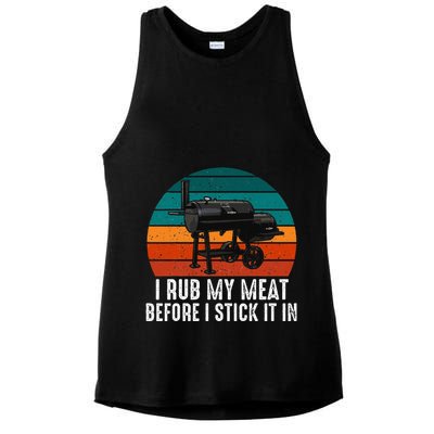 Bbq Dad I Rub My Meat Before I Stick It In Offset Smoker Pit Ladies PosiCharge Tri-Blend Wicking Tank