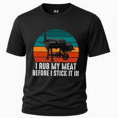 Bbq Dad I Rub My Meat Before I Stick It In Offset Smoker Pit Performance Shirt