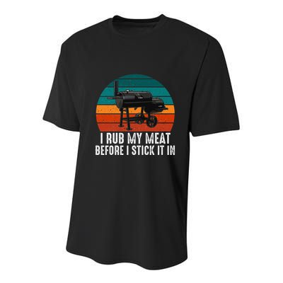 Bbq Dad I Rub My Meat Before I Stick It In Offset Smoker Pit Youth Performance Sprint T-Shirt