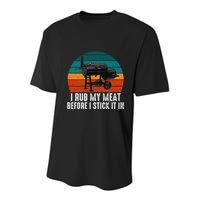 Bbq Dad I Rub My Meat Before I Stick It In Offset Smoker Pit Youth Performance Sprint T-Shirt