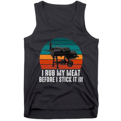 Bbq Dad I Rub My Meat Before I Stick It In Offset Smoker Pit Tank Top