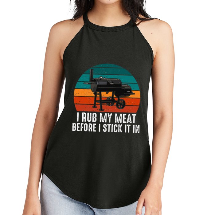 Bbq Dad I Rub My Meat Before I Stick It In Offset Smoker Pit Women's Perfect Tri Rocker Tank