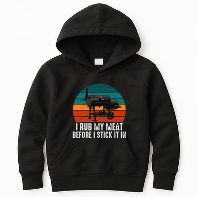 Bbq Dad I Rub My Meat Before I Stick It In Offset Smoker Pit Kids Hoodie