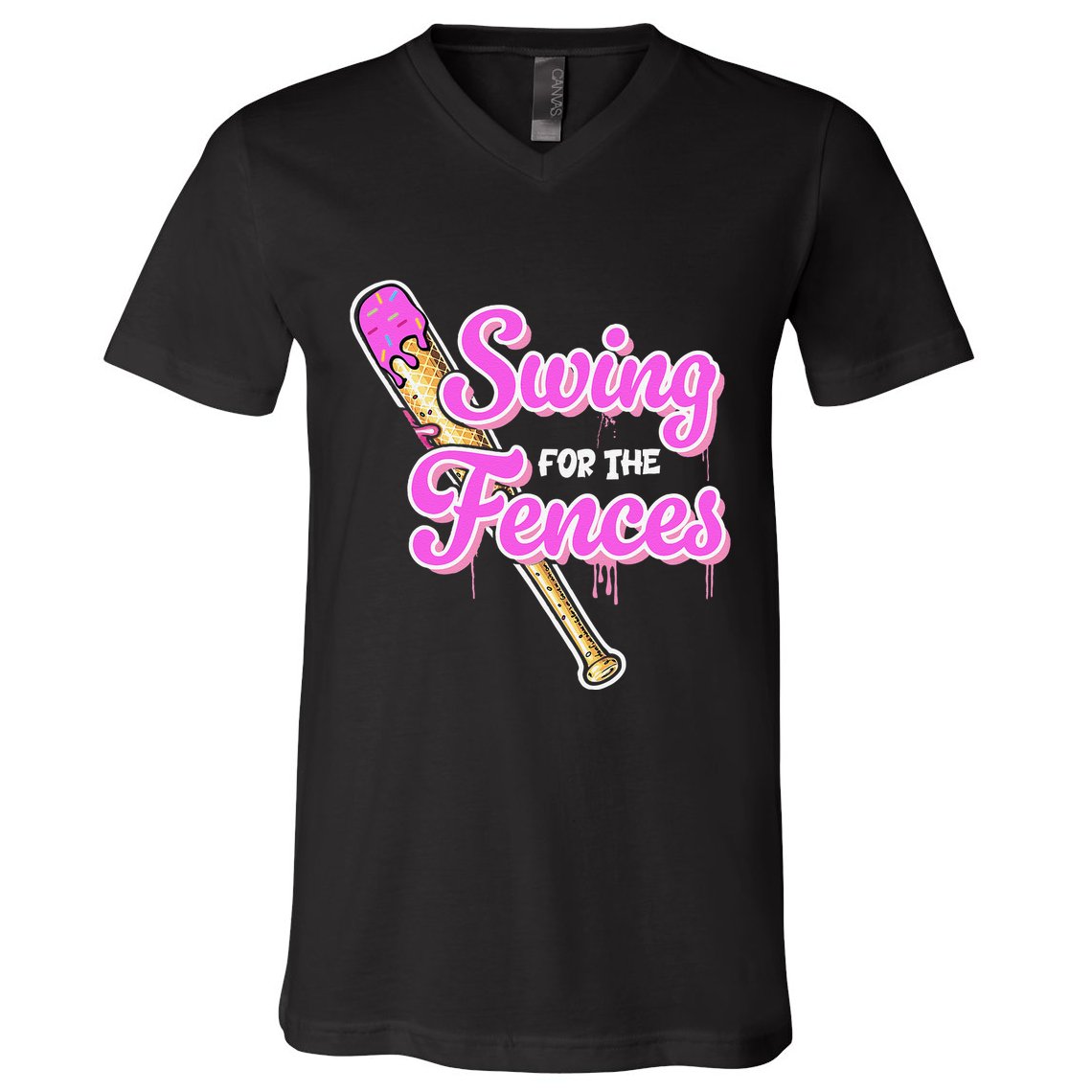 Baseball Drip Ice Cream Drip Swing For The Fences V-Neck T-Shirt