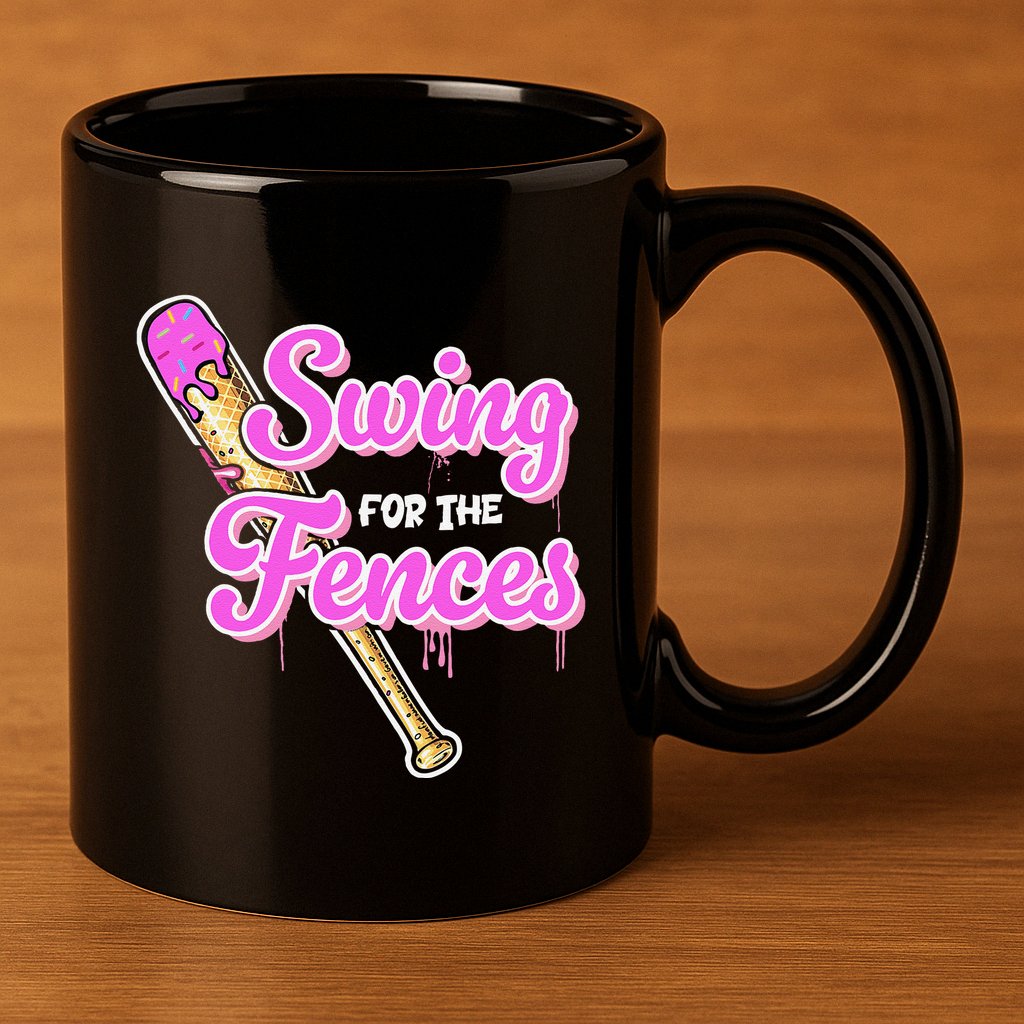 Baseball Drip Ice Cream Drip Swing For The Fences 11oz C Handle Ceramic Mug