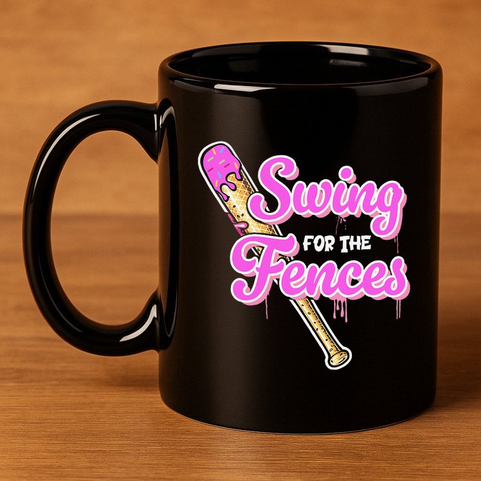 Baseball Drip Ice Cream Drip Swing For The Fences 11oz C Handle Ceramic Mug