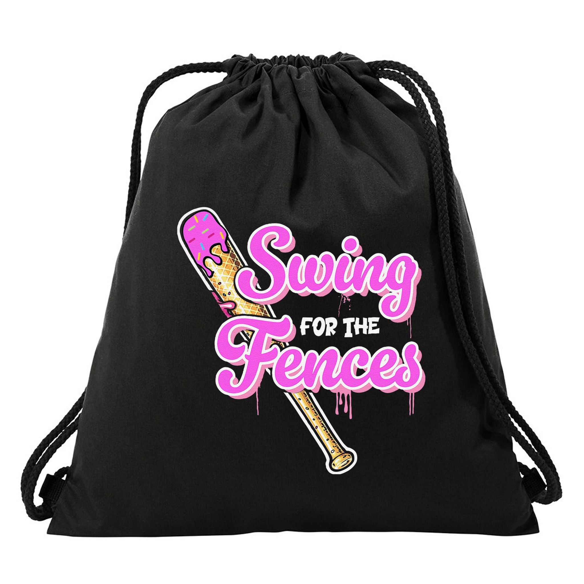 Baseball Drip Ice Cream Drip Swing For The Fences Drawstring Bag