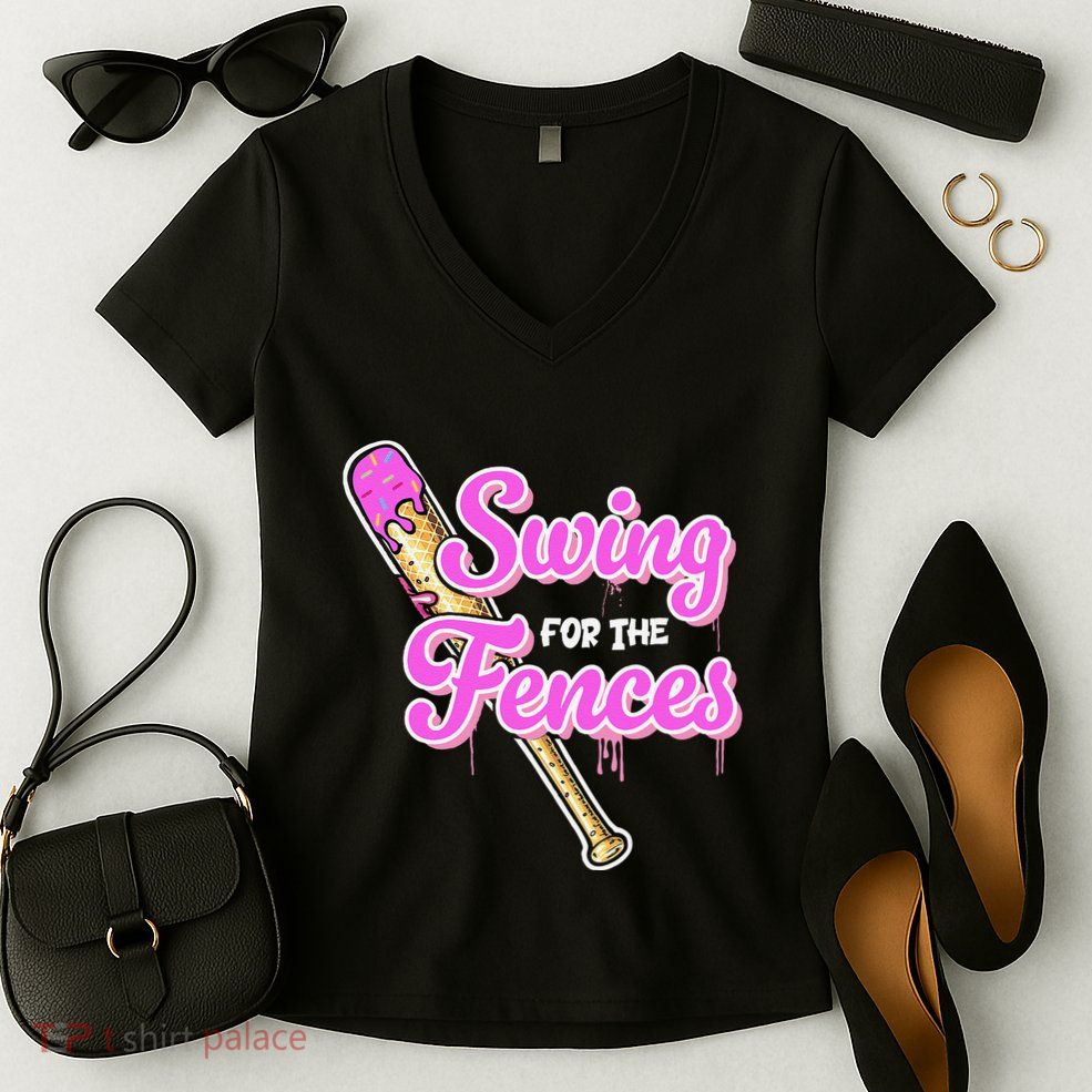 Baseball Drip Ice Cream Drip Swing For The Fences Women's V-Neck T-Shirt