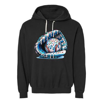 Baseball Drip Ice Cream Sprinkles Baseball Glove Garment-Dyed Fleece Hoodie
