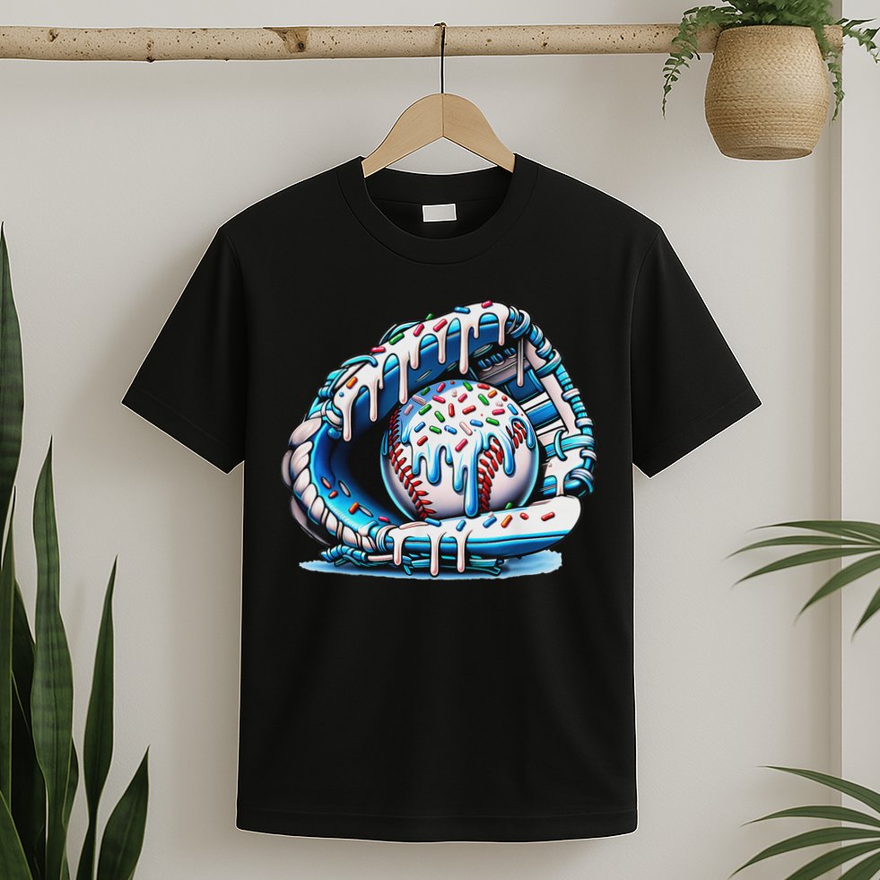 Baseball Drip Ice Cream Sprinkles Baseball Glove T-Shirt