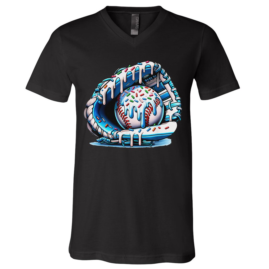 Baseball Drip Ice Cream Sprinkles Baseball Glove V-Neck T-Shirt