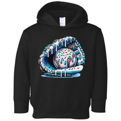 Baseball Drip Ice Cream Sprinkles Baseball Glove Toddler Hoodie