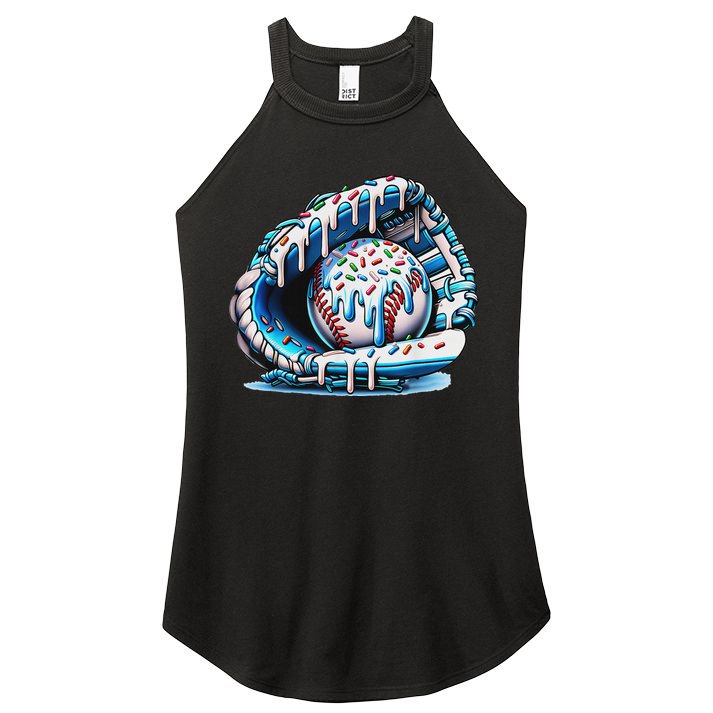 Baseball Drip Ice Cream Sprinkles Baseball Glove Women's Perfect Tri Rocker Tank