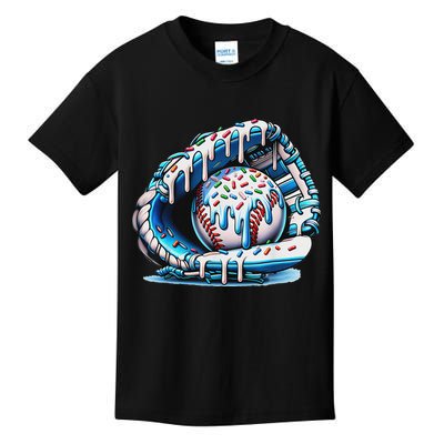 Baseball Drip Ice Cream Sprinkles Baseball Glove Kids T-Shirt