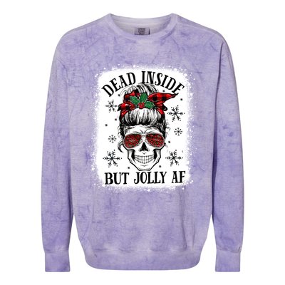 Bleached Dead Inside But Jolly Af Skull Skeleton Christmas Cute Gift Colorblast Crewneck Sweatshirt