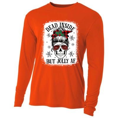 Bleached Dead Inside But Jolly Af Skull Skeleton Christmas Cute Gift Cooling Performance Long Sleeve Crew