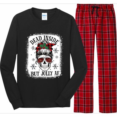 Bleached Dead Inside But Jolly Af Skull Skeleton Christmas Cute Gift Long Sleeve Pajama Set