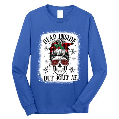 Bleached Dead Inside But Jolly Af Skull Skeleton Christmas Cute Gift Long Sleeve Shirt