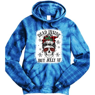 Bleached Dead Inside But Jolly Af Skull Skeleton Christmas Cute Gift Tie Dye Hoodie