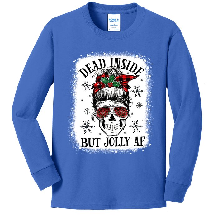 Bleached Dead Inside But Jolly Af Skull Skeleton Christmas Cute Gift Kids Long Sleeve Shirt