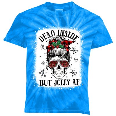 Bleached Dead Inside But Jolly Af Skull Skeleton Christmas Cute Gift Kids Tie-Dye T-Shirt