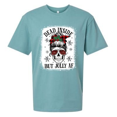 Bleached Dead Inside But Jolly Af Skull Skeleton Christmas Cute Gift Sueded Cloud Jersey T-Shirt