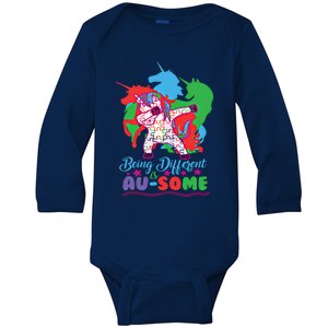 Being Different Is Ausome Dabbing Unicorn Autism Gift Funny Gift Baby Long Sleeve Bodysuit