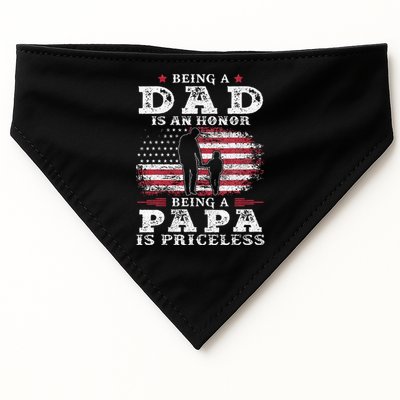 Being Dad Is An Honor Being Papa Is Priceless USA Flag USA-Made Doggie Bandana