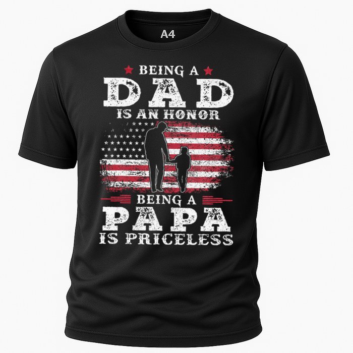 Being Dad Is An Honor Being Papa Is Priceless USA Flag Cooling Performance Crew T-Shirt