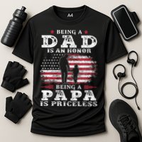 Being Dad Is An Honor Being Papa Is Priceless USA Flag Cooling Performance Crew T-Shirt