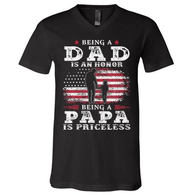 Being Dad Is An Honor Being Papa Is Priceless USA Flag V-Neck T-Shirt