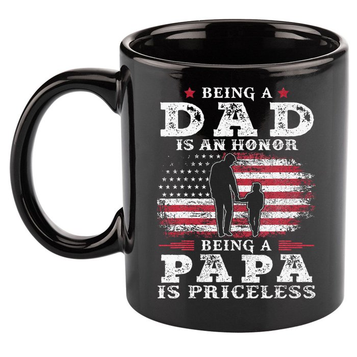 Being Dad Is An Honor Being Papa Is Priceless USA Flag 11oz C Handle Ceramic Mug
