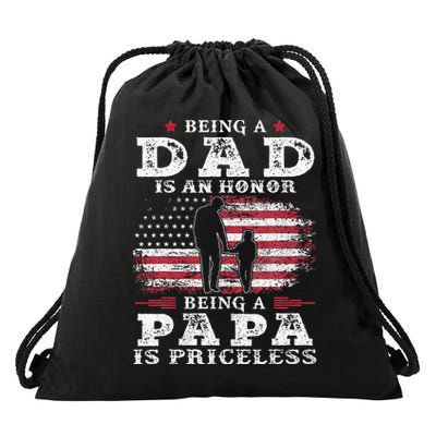 Being Dad Is An Honor Being Papa Is Priceless USA Flag Drawstring Bag