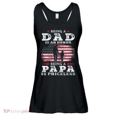 Being Dad Is An Honor Being Papa Is Priceless USA Flag Ladies Essential Flowy Tank