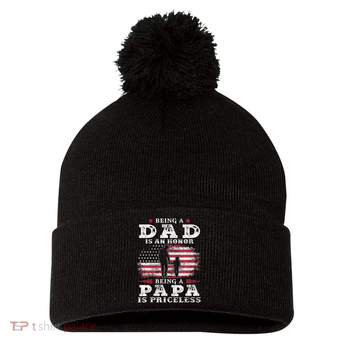 Being Dad Is An Honor Being Papa Is Priceless USA Flag Pom Pom 12in Knit Beanie