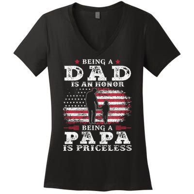 Being Dad Is An Honor Being Papa Is Priceless USA Flag Women's V-Neck T-Shirt